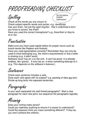 Proofreading Checklist By Edps Teaching Resources Tes