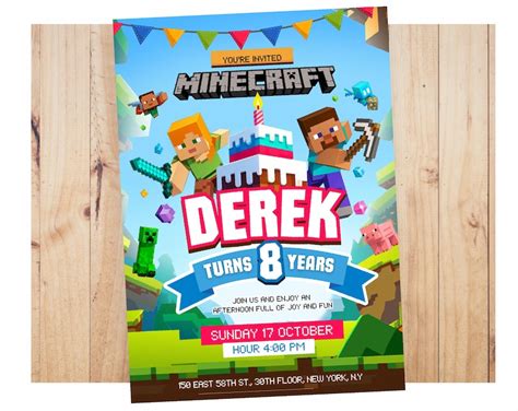 Invitación Editable De Minecraft Invitación De Cumpleaños De Minecraft