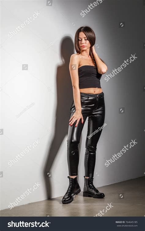 Beautiful Girl Brunette Posing Black Pants Stock Photo Shutterstock