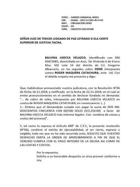 Solicitud De Ejecucion De Sentencia Balvina Pdf Justicia Crimen Y Violencia