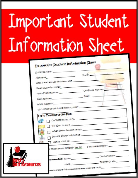 Student Information Sheet Template For Teachers Hq Printable Documents