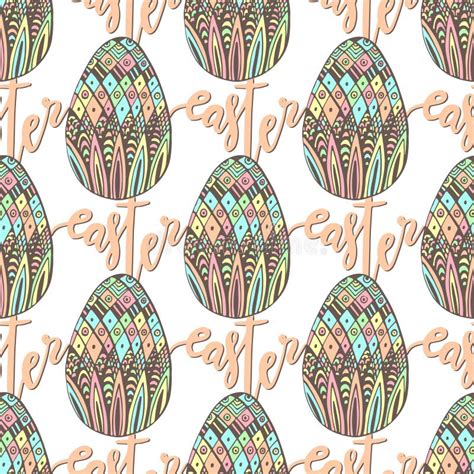 Happy Easter Pattern With Decorated Hand Drawn Doodle Eggs And