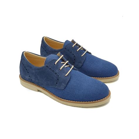 Zapato Blucher Cordon Primera Comunion Yowas Piel Lino Azul Iris