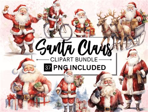 Mega Watercolour Santa Claus Clipart Graphic By Digidreamworld