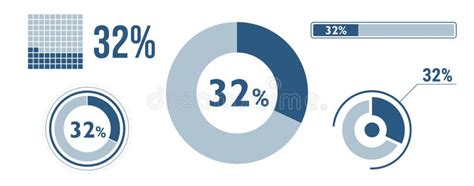 32 Percentage Infographic Set Thirty Two Circle Diagram Pie Donut