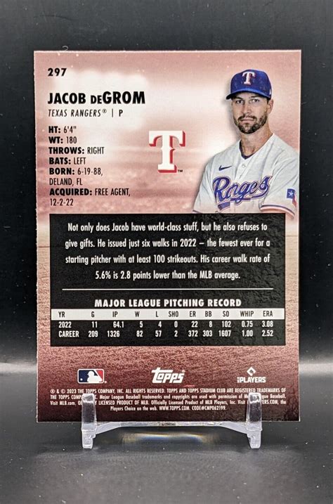 2023 Topps Stadium Club Jacob DeGrom 297 Chrome Variation Texas