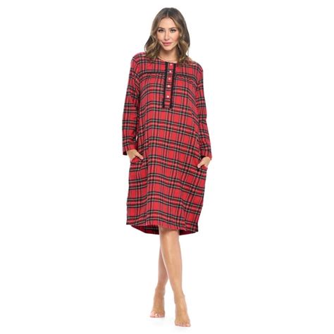 Ashford And Brooks Womens Cotton Sleepwear Plaid Nightgown With Long