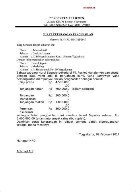 Contoh Keterangan Surat Pembayaran Gaji Tunai Surat Keterangan