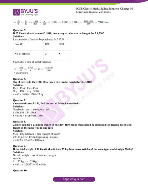 Selina Solutions Class 8 Concise Maths Chapter 10 Direct And Inverse Variations Download Free Pdf