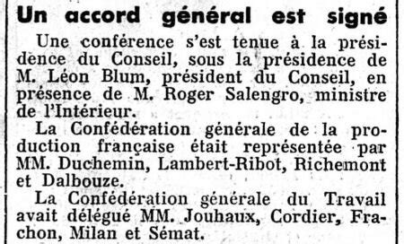 Les Accords Matignon 7 Juin 1936 Clioweb Le Blog