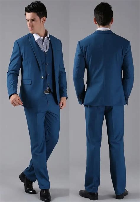 Custom Made Side Vent Groom Tuxedos Teal Best Man Suit Notch Lapel