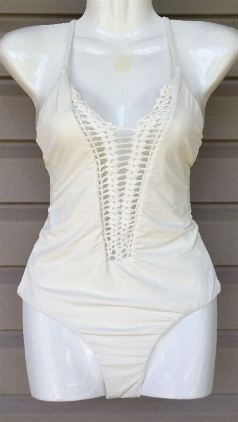 Billabong Hippie Hooray Crochet Front Pc Swimsuit Seashell Ivory