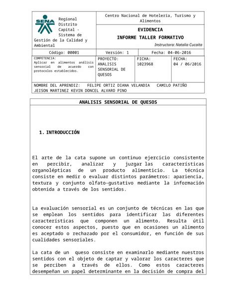 DOCX Informe Analisis Sensorial Del Queso DOKUMEN TIPS