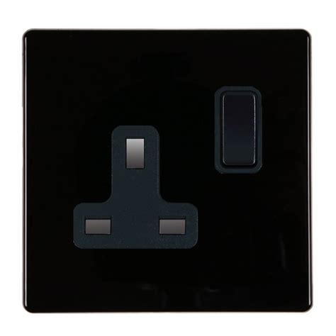 Hamilton Hartland Cfx Colours Jet Black 1 Gang 13a Double Pole Switched Socket With Black Rocker