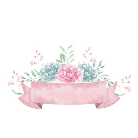 Fita Rosa Com Flor Em Aquarela Rosa Azul Bonito E Empoeirado Png Texto Casamento Aquarela