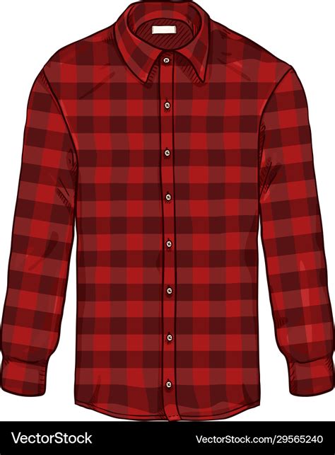 Cartoon Long Sleeve Red Checkered Men Shirt Vector Image