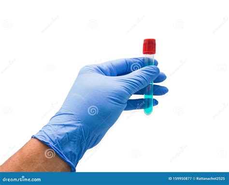 Closeup Hand Of A Lab Technician Holding Blood Tube Test On White