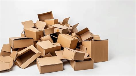 Heap Of Cardboard Boxes On White Background Premium Ai Generated Image