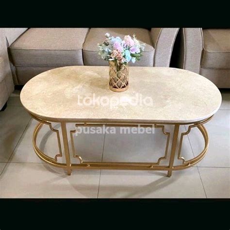 Jual Meja Tamu Marmer Oval Besi Coffe Table Marmer Ovel Kaki Besi Gold