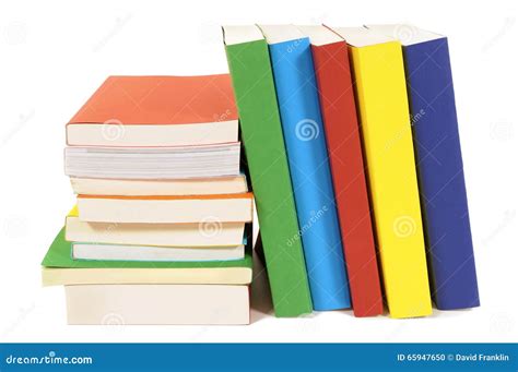 Small Pile Leaning Row Of Colorful Books Isolated On White Stock Photo