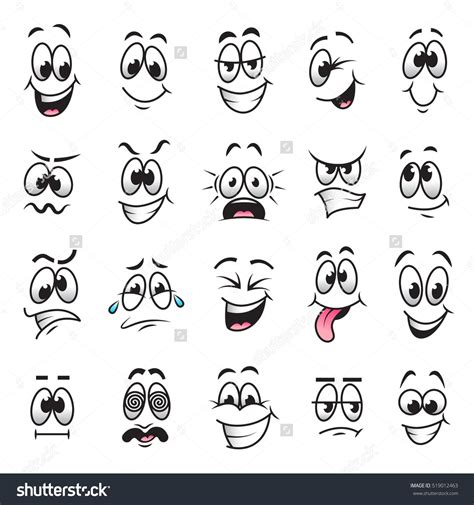 Various Cartoon Faces With Different Expressions