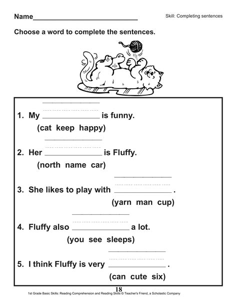 40 Scholastic 1st Grade Reading Comprehension Skills Worksheets