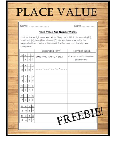 Free Place Value Worksheets Word Activities Place Value