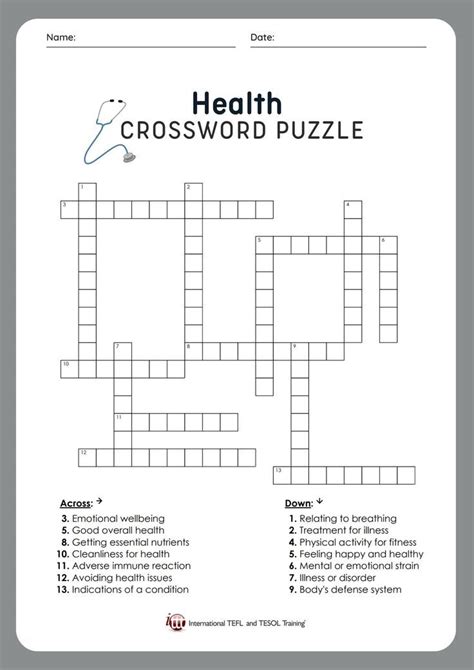 Health Efl Crossword Puzzle Ittt Teaching English Online