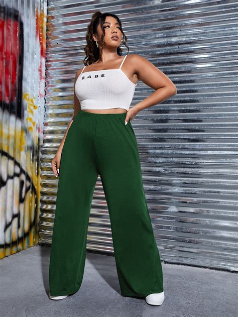 Shein Ezwear Plus High Waist Wide Leg Pants Shein Usa