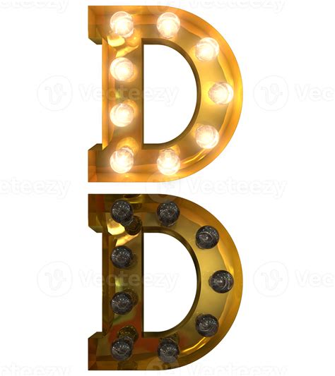 Golden Light Bulb Letters Typeface In On And Off State The Character D