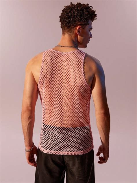 Manfinity Fever City Men Solid Fishnet Mesh Tank Top Shein Usa