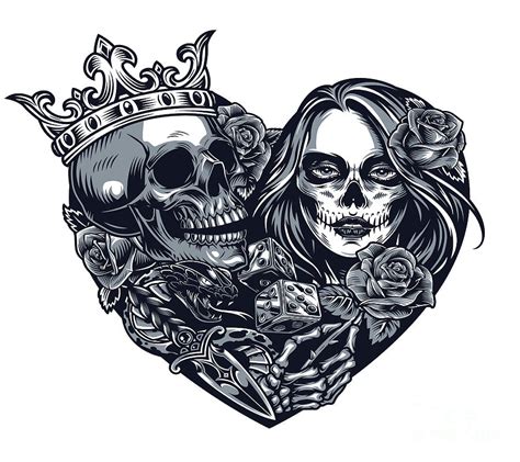 Love Shaped Skull Couples Digital Art By Noirty Designs Pixels