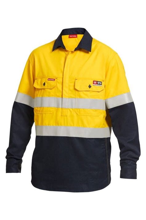 Hard Yakka Fire Retardant Hi Vis Two Tone Closed Front L Sleeve Shirt W