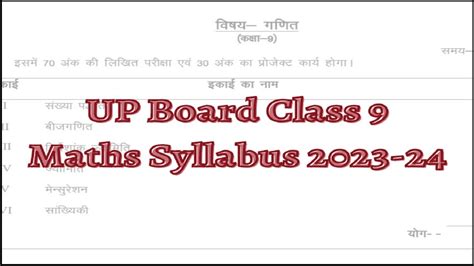 Up Board Class 9th Mathematics Syllabus 2023 24 Download Pdf