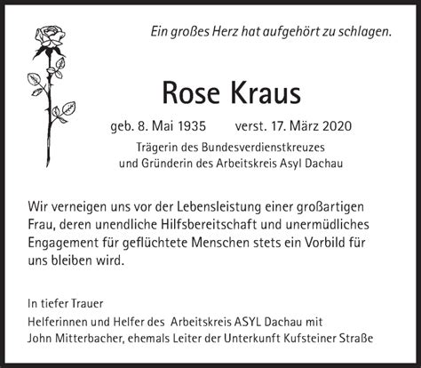 Traueranzeigen Von Rose Kraus Sz Gedenken De