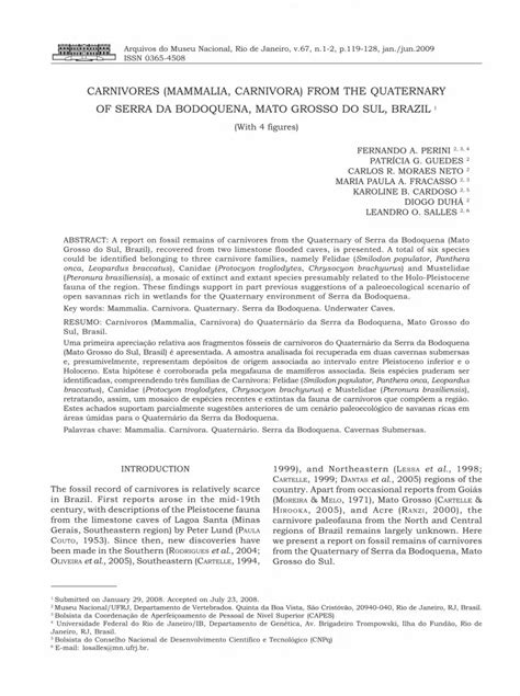 Carnivores Mammalia Carnivora From The Quaternary Of Serra Da