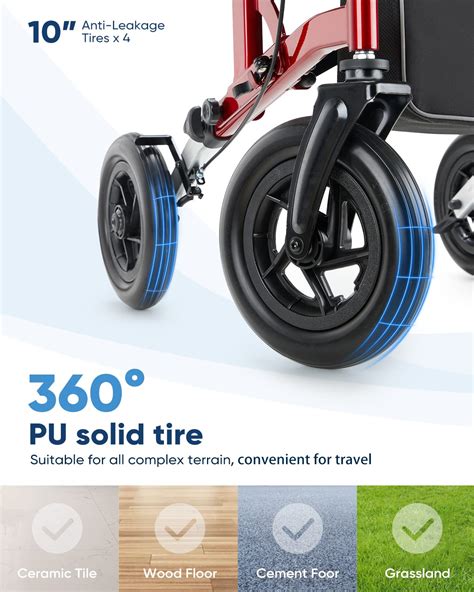 Buy Zler Rollator Walker With PU Solid Tires 300lbs All Terrain