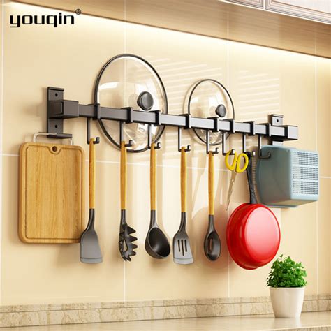 Youqin Kitchen Hanger Rack Wall Mounted Hanging Rod With Hooks For