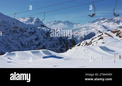 Snow Park At The St Anton Am Arlberg Ski Resort People Skiing Down