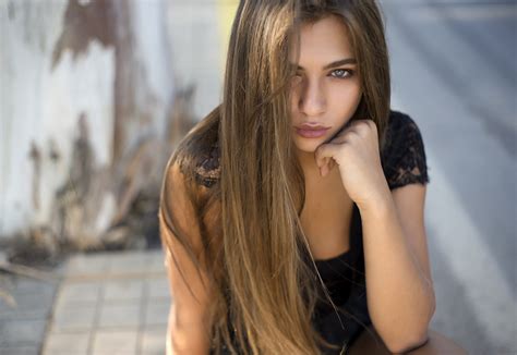 Portrait Brunette Black Clothing Blue Eyes Face Women Hd