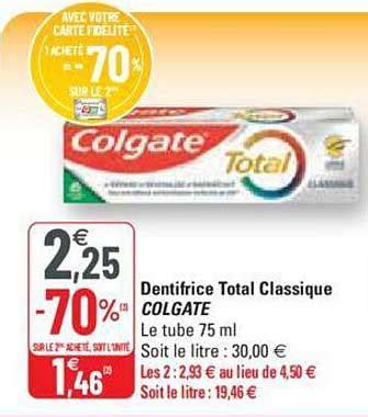 Promo Dentifrice Total Classique Colgate Chez G Icatalogue Fr