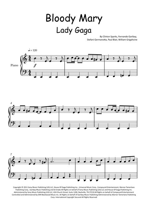 Bloody Mary Arr Glauco Fernandes By Lady Gaga Sheet Music For Easy