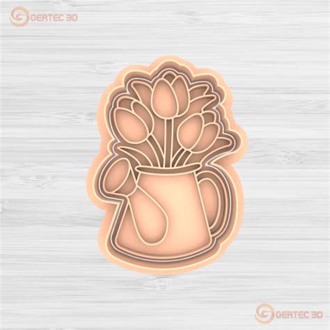 REGADERA CON FLORES Cortante Stamp GERTEC3D