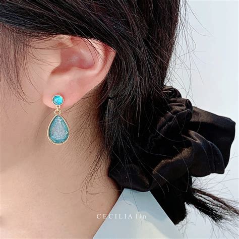 Серьги-клипсы женские, в японском стиле, с голубыми кристаллами и ...