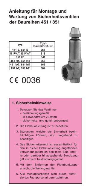 Anleitung für Montage und Wartung von Sicherheitsventilen der