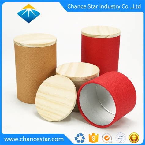 Custom Round Paper Cardboard Tube Box With Wooden Lid China Cardboard