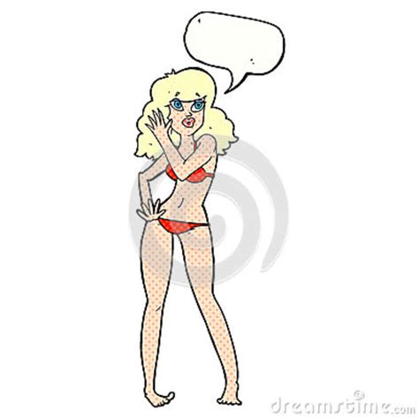 Cartoon Pretty Woman In Bikini With Speech Bubble Stock Illustration