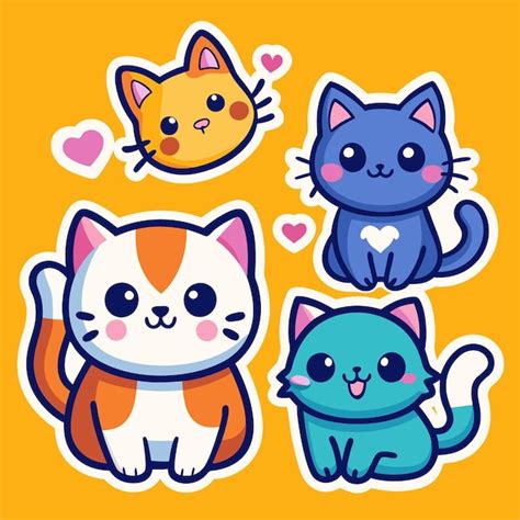 Premium Vector Cute Cartoon Cats Stickers