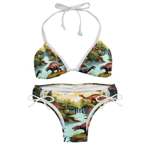 Dinosaur Women S Detachable Sponge Adjustable Strap Bikini Set Pack