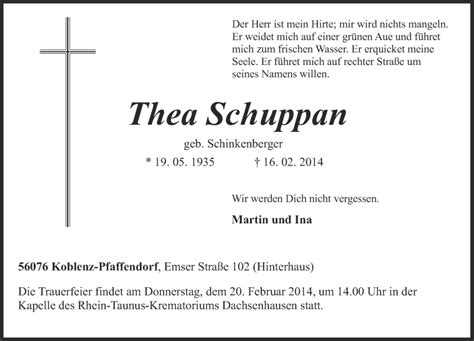 Traueranzeigen Von Thea Schuppan Rz Trauer De